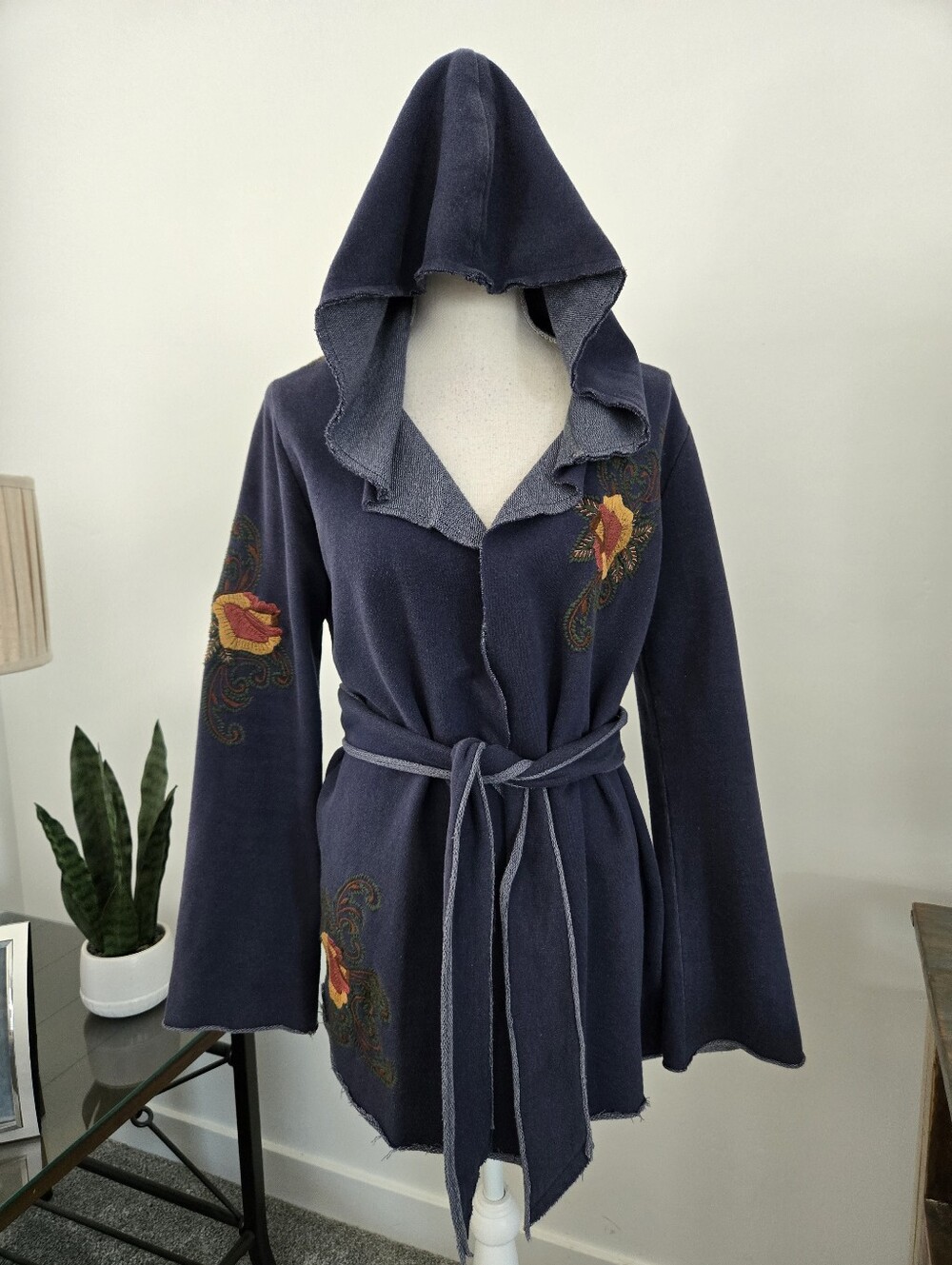 Caite embroidered bohemian artsy hooded cardigan jacket. Size medium.